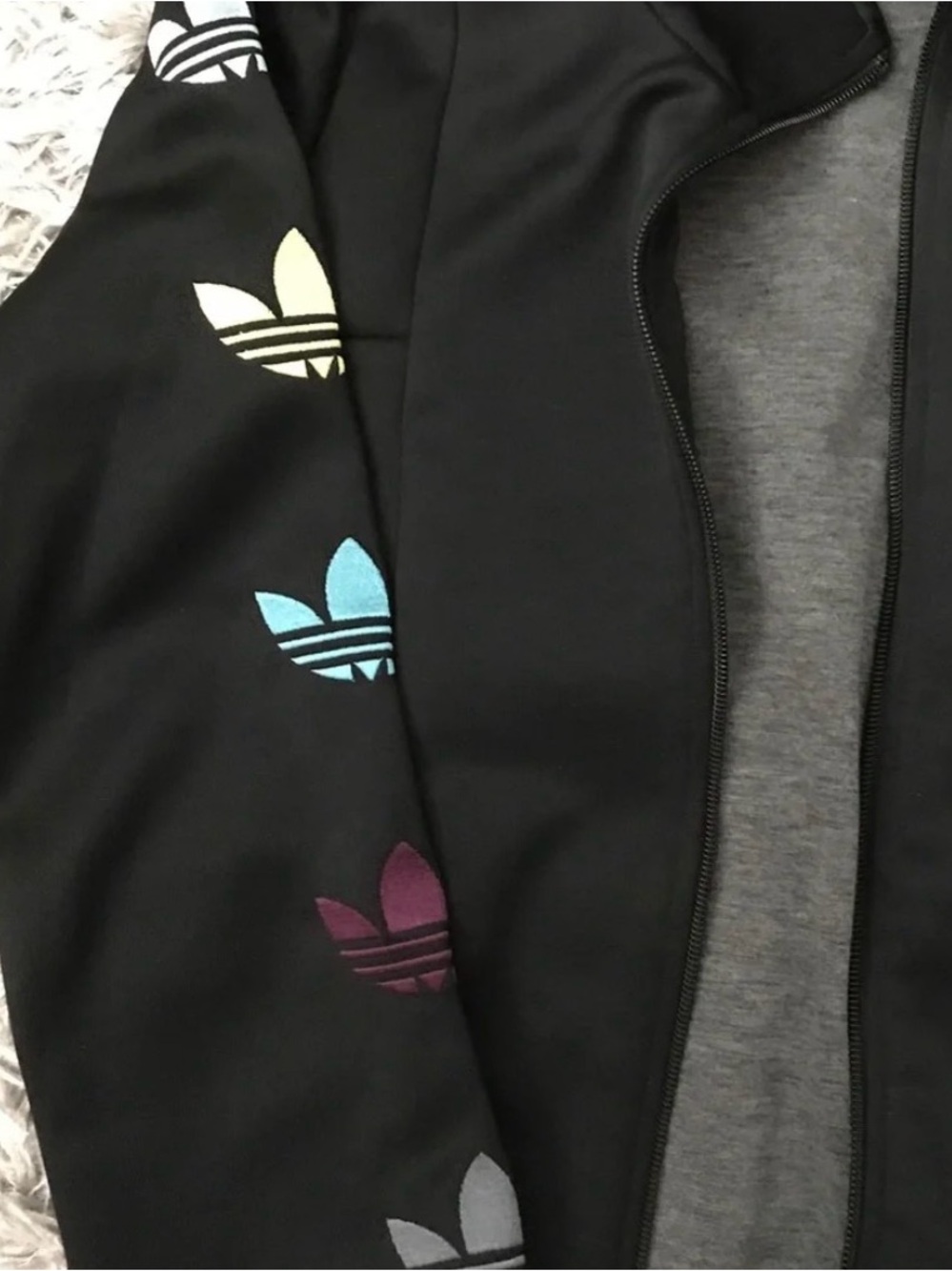 adidas Black Track Jacket with Multicolor Trefoil Sleeve - Picture 2 of 5